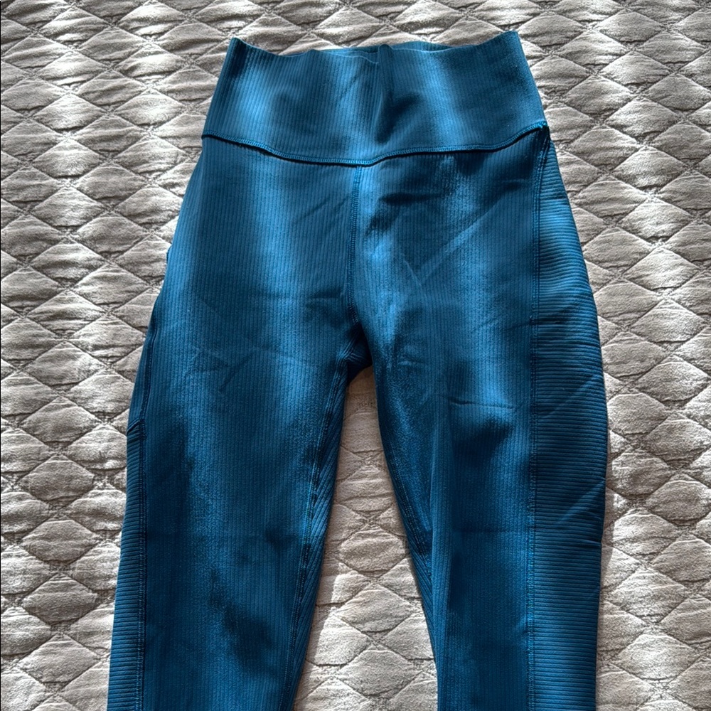 Adidas Blue Ribbed Leggings with Pocket